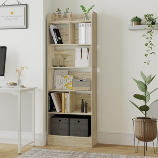 Bcherschrank, Bcherregal, mit 6 F?chern, Aufbewahrungsregal, Standregal, fr Wohnzimmer, Bro, Schlafzimmer, 24 x 60 x 170 cm, Eichenbeige