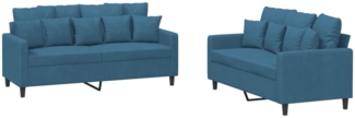 vidaXL 2-tlg. Sofagarnitur mit Kissen Blau Samt 3201709