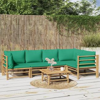 vidaXL 6-tlg. Garten-Lounge-Set mit Grünen Kissen Bambus 3155169