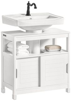 Waschbeckenunterschrank mit Fußpolster und 2 Türen Holz Weiß FRG128-II-W