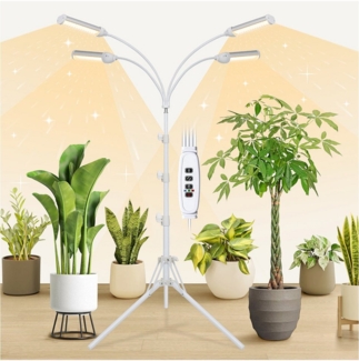 Sunicol Pflanzenlampe LED Pflanzenlicht Vollspektrum mit Ständer, 4 Kopf 360 LEDs, Wasserdicht Dimmbar Pflanzenleuchte mit Zeitschaltuhr