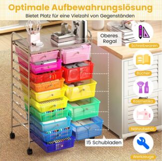 COSTWAY Rollwagen, Rollcontainer mit 15 stapelbaren Schubladen Metallgestell