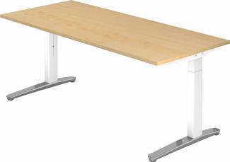 bümö® Design Schreibtisch XB-Serie höhenverstellbar, Tischplatte 200 x 100 cm in Ahorn, Gestell in weiß/alu poliert