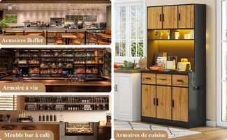 Buffetschrank 100 x 40 x 180 cm aus MDF in Schwarz/Natur mit LED, 3 Schubladen & Steckdosenleiste