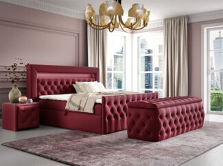 Boxspringbett Schlafzimmerbett ERNESTO Nr. 4 140x200cm in Elisa Velvet Bordeauxrot