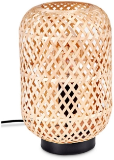 hofstein Tischleuchte moderne Boho Tischlampe aus Metall/Bambus in Schwarz/Natur, ohne Leuchtmittel, Schirm in Gitter-Optik, An-/Ausschalter, 1 x E27, ohne Leuchtmittel