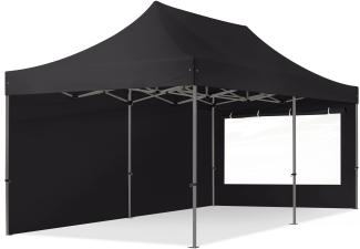 3x6 m Faltpavillon, PREMIUM Stahl 40mm, Seitenteile mit Panoramafenstern, schwarz