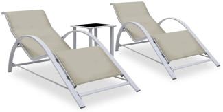 vidaXL Sonnenliegen 2 Stk. mit Tisch Aluminium Cremeweiß 310536