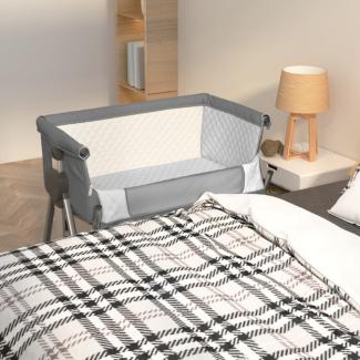 vidaXL Babybett mit Matratze Dunkelgrau Leinenstoff 10290