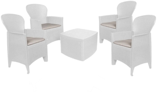 Dmora Outdoor Lounge Set Sulzano, Outdoor oder Indoor Lounge Set, 4 Sessel mit Armlehnen und einem Ablagetisch, Made in Italy, Weiß