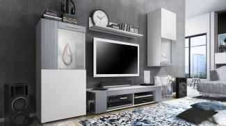 Vladon Wohnwand Movie, Anbauwand bestehend aus 1 TV-Board, 2 Vitrinen und 1 Regal, Weiß matt/Weiß matt/Avola-Anthrazit (Gesamt: 300 x 190 x 39 cm)