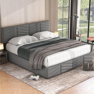 STILVORA Polsterbett Doppelbett 180×200 Jugendbett mit Stauraum,verstellbares Kopfteil (160 x 200,Grau mit Lattenrost ohne Matratze), Continentalbett,höhenverstellbares Kopfteil Allgemeine Daten