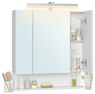 Vasagle Spiegelschrank mit Steckdosen und Haartrockner-Halter, MDF, 16,5 x 70 x 75 cm, Wolkenweiß