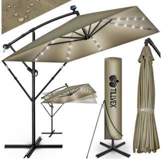 tillvex Sonnenschirm tillvex® Sonnenschirm LED Solar 235 x 235 cm Ampelschirm Gartenschirm, Kurbelschirm Marktschirm wasserdicht 360° drehbar, Alu Ampelschirm Ø330 cm Rechteckig mit LED Solar + Abdeckung