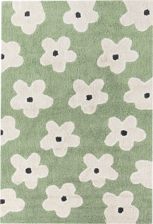 Kinderteppich aus Baumwolle mit Blumenmuster 140 x 200 cm Grün MOKHVA