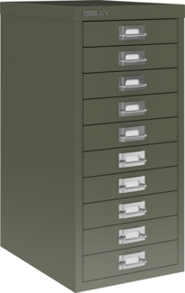 Bisley Multidrawer Schubladenschrank aus Metall mit 10 Schubladen DIN A4 ohne Sockel - Farbe: Olivgrün, L2910-623