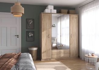 rauch Kleiderschrank Schrank Garderobe Garderobenschrank Putzschrank Wäscheschrank TORRENT (Breiten 91/136/181 cm, Höhe 210 cm) optional Außenschubladen und Spiegel, viel Stauraum MADE IN GERMANY