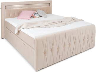 wonello Boxspringbett Valencia, mit LED-Beleuchtung und Stauraum, inkl. Topper