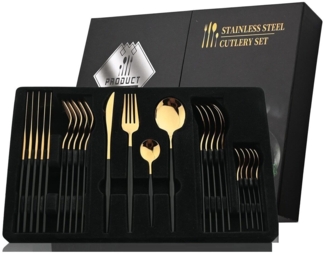 Rungassi Besteck-Set Premium Besteck-Set Schwarz/Gold 6 Personen 24-tlg Edelstahl