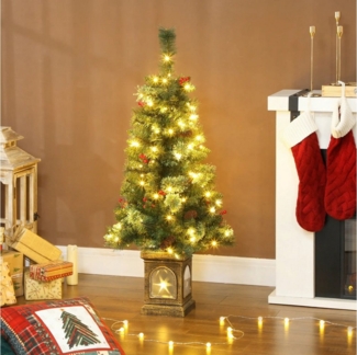 BlingBin Künstlicher Weihnachtsbaum Weihnachtsbaum künstlich 120 cm Christbaum mit 100 LED Beleuchtung, Tannenbaum, 8 Modi, 214 Spitzen, Christbaum Weihnachtsdeko Metallständer