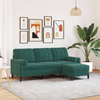 vidaXL 3-Sitzer-Sofa mit Hocker Dunkelgrün 180 cm Samt 3278269