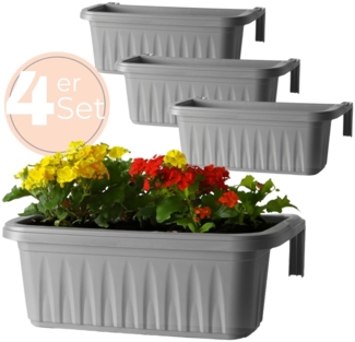 GarPet Balkonkasten 4x Blumenkasten Balkon Geländer Kasten Halterung Wasserspeicher 50 cm