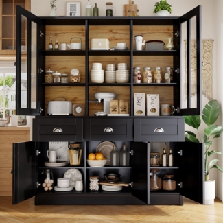 MODFU Hochschrank Vitrinenschrank,Küchenschrank (140 x 38,5 x 175 cm Moderner Hochschrank mit Schubladen)