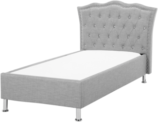 Bett mit Lattenrost METZ 90 x 200 cm Stoff Hellgrau