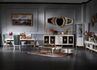 Casa Padrino Luxus Barock Wohnzimmer & Esszimmer Set Türkis / Weiß / Gold - Barockmöbel