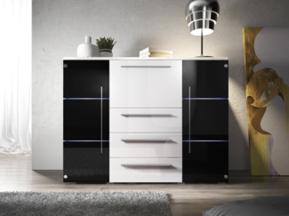 Beautysofa Kommode Funktionelle, elegante, geräumige Kommode mit Verglasung Kommode Bali (drei Farben: schwarz+weiß, Hochglanz-Fronten), B:136/H:114/T:39cm