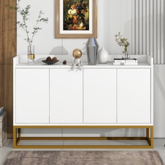 Sideboard, 120 x 30 x 80 cm, weißes Sideboard im minimalistischen Stil, 4-türig, grifflos