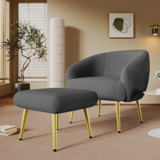 MODFU Ohrensessel Sherpa-Polsterstuhl (Wohnzimmersessel, Relaxsessel, Lehnstuhl, Fernsehsessel, 2-St, Stuhl 68*66*73cm+ Fußhocker 46*47*36cm), mit goldenen Metallbeinen