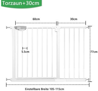 FIVMEN Treppenschutzgitter Türschutzgitter Treppengitter ohne bohren für Kindersicherheit, 76cm Hoch Weiß/Schwarz aus Metall