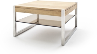 Couchtisch >MIGEL< Glasablage, Eiche, Massivholz - 65x38x65cm (BxHxT)