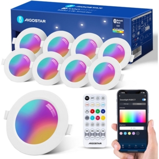Aigostar LED Einbauleuchte Smart Decken Einbaulampe RGB+CCT Kompatibel mit Alexa Bluethooth Mesh, Ф100-110mm