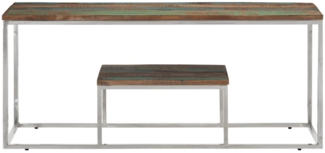 vidaXL Couchtisch Silbern Edelstahl und Altholz Massiv 350024
