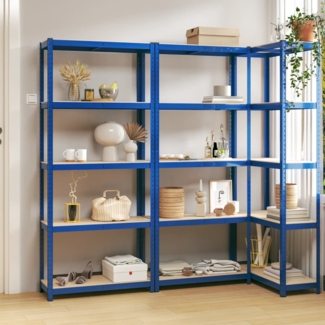 vidaXL Regale mit 5 Böden 3 Stk. Blau Stahl & Holzwerkstoff 152857