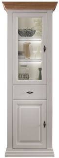 Lomadox Vitrine ESBJERG-69 Kiefer weiß lackiert mit Eiche geölt, Landhausstil, inkl. Beleuchtung