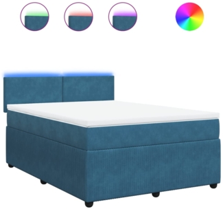 vidaXL Boxspringbett mit Matratze Blau 140x200 cm Samt 3290056