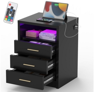 WILGOON Nachttisch Nachttisch Sofatisch mit LED-Beleuchtung,Nachtschrank mit Ladestation (2/3 Schubladen/offenes Fach, 40Tx45Bx49/62H cm, RGB-Beleuchtung), Mit USB und Typ-C Anschlüsse