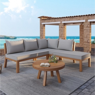 Merax Gartenlounge-Set aus Akazienholz, (Sitzgruppe Gartengarnitur Balkonmöbel, 4-tlg, Vanua), 5-Sitzer Gartenmöbel-Set mit 2 2-Sitzer-Sofa, Ecksofa & Couchtisch