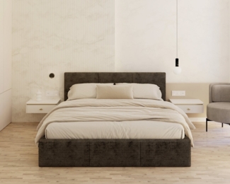 thematys Polsterbett mit Bettkasten Stauraumbett, aus hochwertigem CORD Stoff Bezug (verfügbar 90x200 120x200 140x200 160x200 180x200cm, Bettrahmen, Bett, mit großen gepolsterten Kopfteil, mit Bettkasten zum aufklappen), Metallrahmen mit Lattenrost, hy...