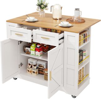 Sideboard B 120 x T 65 x H 90 cm, klappbare Tischplatte & 2 Schubladen, weiß, MDF