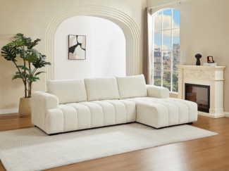 Vente-unique - Ecksofa - Ecke rechts - Strukturstoff - Beige - BENOLA