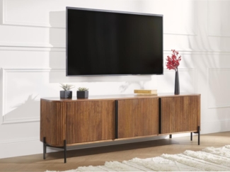 Vente-unique - TV-Möbel mit 3 Türen - Mangoholz & Metall - Holzfarben & Schwarz - BALIMELA