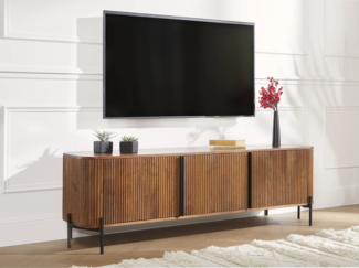 Vente-unique - TV-Möbel mit 3 Türen - Mangoholz & Metall - Holzfarben & Schwarz - BALIMELA