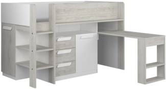 Vente-unique - Kombibett mit Matratze - 90 x 200 cm - Mit Schreibtisch & Stauraum - Weiß, Holzfarben & Weiß - LOUKALA