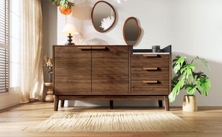 Sideboard in Eiche mit Marmorplatte & Massivholzbeinen, 120x40x77 cm, Eiche