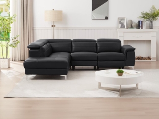 Vente-unique - Eckrelaxsofa elektrisch - Ecke links - Leder - Schwarz - FUSINO