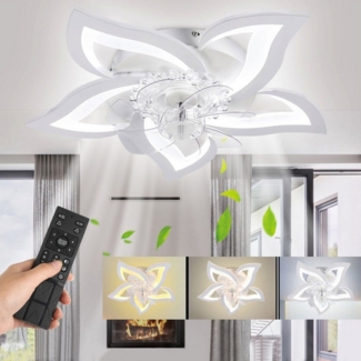 oyajia LED Deckenleuchte 60W Moderne LED-Deckenleuchte mit Lüfter, LED Deckenventilator, LED fest integriert, Kaltweiß/Naturweiß/Warmweiß, 3-Farbwechsel und 3 Geschwindigkeiten,Regelung der Innentemperatur